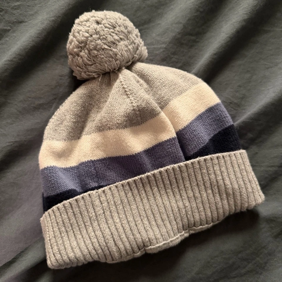 Gorro pompón a rayas Janie and Jack - gris, azul y crema Foto 2 de 3