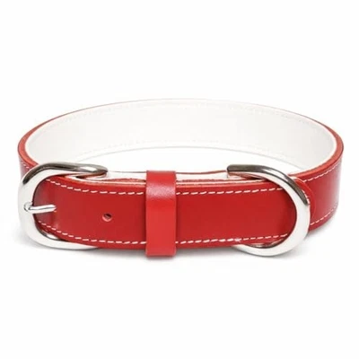 Collier pour chien en cuir véritable Beanspet moyen grand rouge largeur M... - Photo 1/4