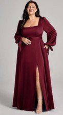 NWT Azazie Leonia Burgundy A Line Stretch Satin Bridesmaid Dress Size A12