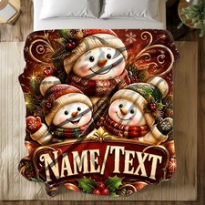 Personalized Christmas Snowmen Coral Fleece Blanket Winter Holiday Throw