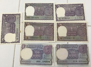 INDIA 7 Crisp UNCIRCULATED 7 Circulated 1RUPEE Note Nice Bill.