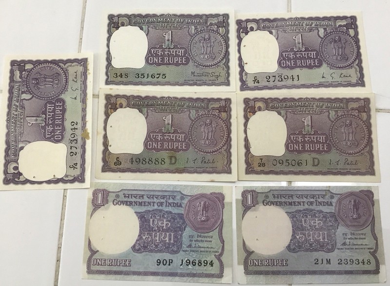 INDIA 7 Crisp UNCIRCULATED 7 Circulated 1RUPEE Note Nice Bill.