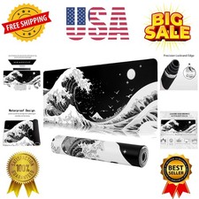 Gaming Mouse Pad for Desk,Large Sea Wave Mousepad Laptop,Black White Japanese...