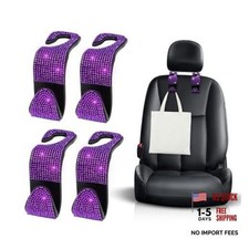 Purple Bling Car Headrest Hooks - Crystal Rhinestone Back Seat - 4 PCS
