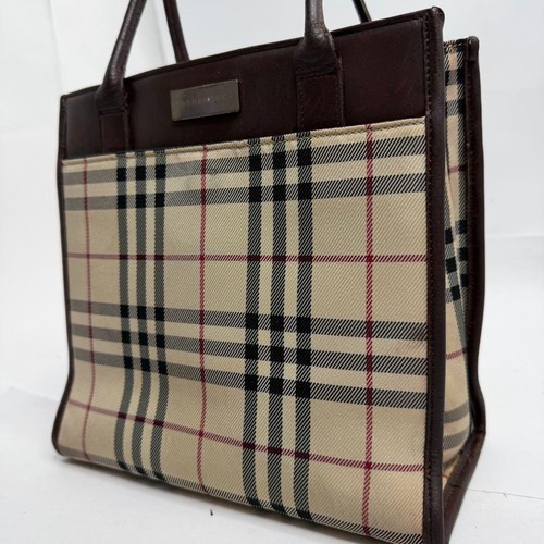 Burberry Nova Check Canvas Leather Mini Tote Bag Brown Unisex Authentic