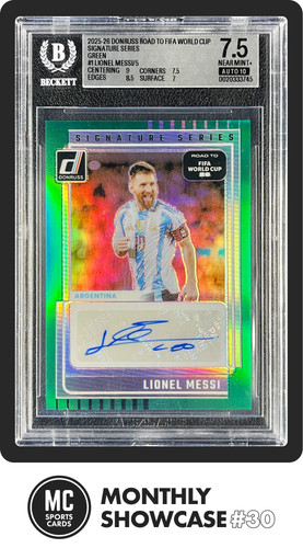 LIONEL MESSI BGS 2025 PANINI DONRUSS WORLD CUP SIGNATURE SERIES GREEN AUTO 5/5