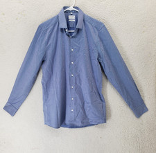 Olymp Level Five Men Shirt 15 3/4 Blue Polka Dot Cotton Button Down Body Fit