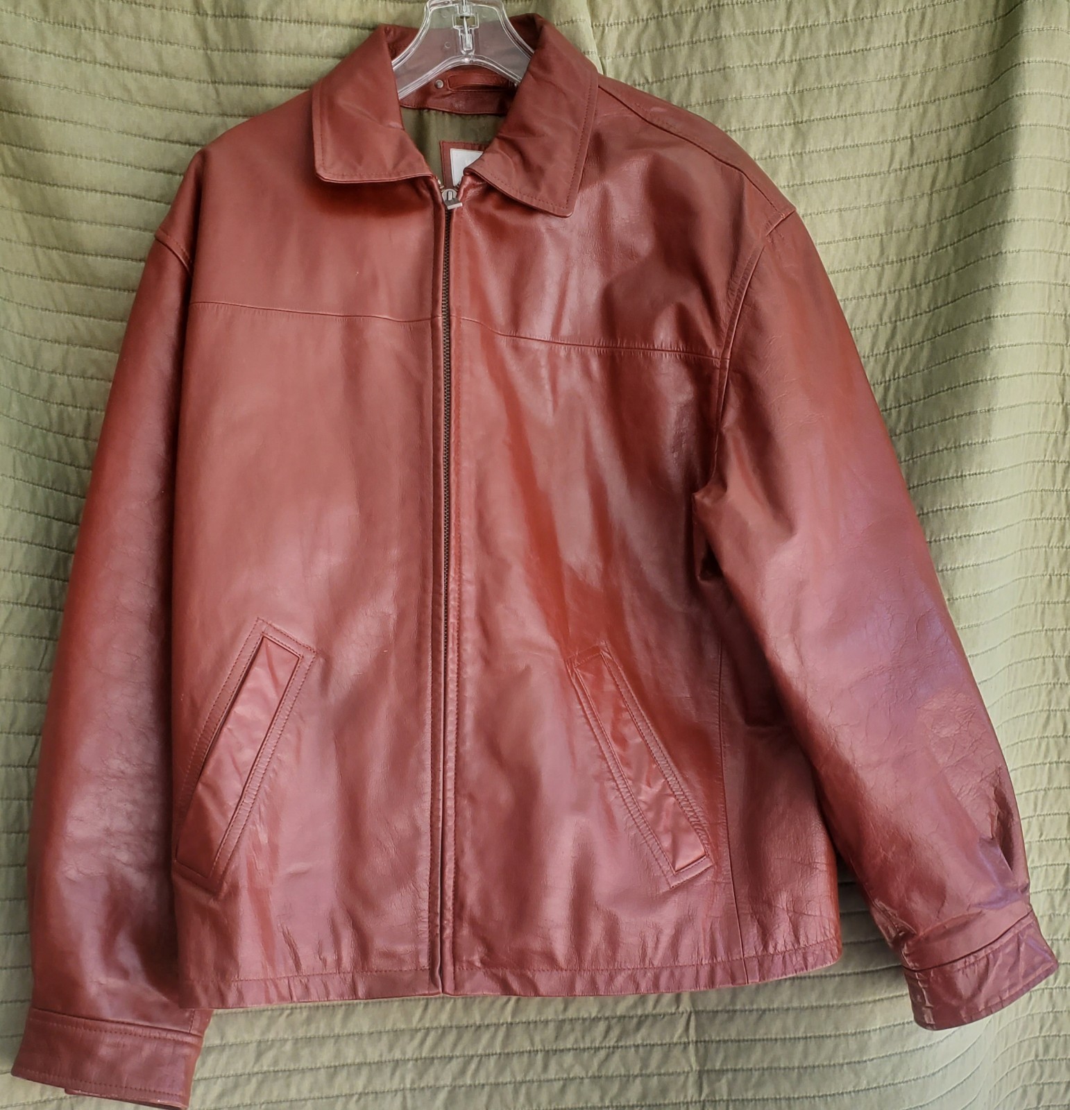 Wilsons Leather Bomber Jacket Men's Size Large Full Zip Burgundy
