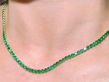12Ct Round Lab Created Emerald Women's Tennis Necklace 14K Yellow Gold Over 18"