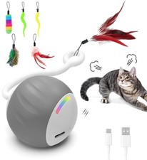 Interactive Cat Ball Toy Touch  Sound Smart Control LED Feather 2-Speed USB