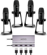 USB Podcast Equipment Bundle for 4 Condenser Microphones   4-Port Powered Hub