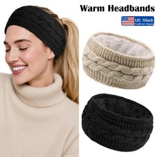 2PCS Winter Warm Headbands Women Knitted Ear Warmers Fleece Lining Cold Weather