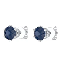 925 Sterling Silver 3 mm Natural Blue Sapphire & Lab Grown Diamond Stud Earrings