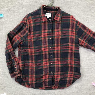 American Eagle Shirt Womens Medium Red Plaid Flannel Button Front Long Sleeve