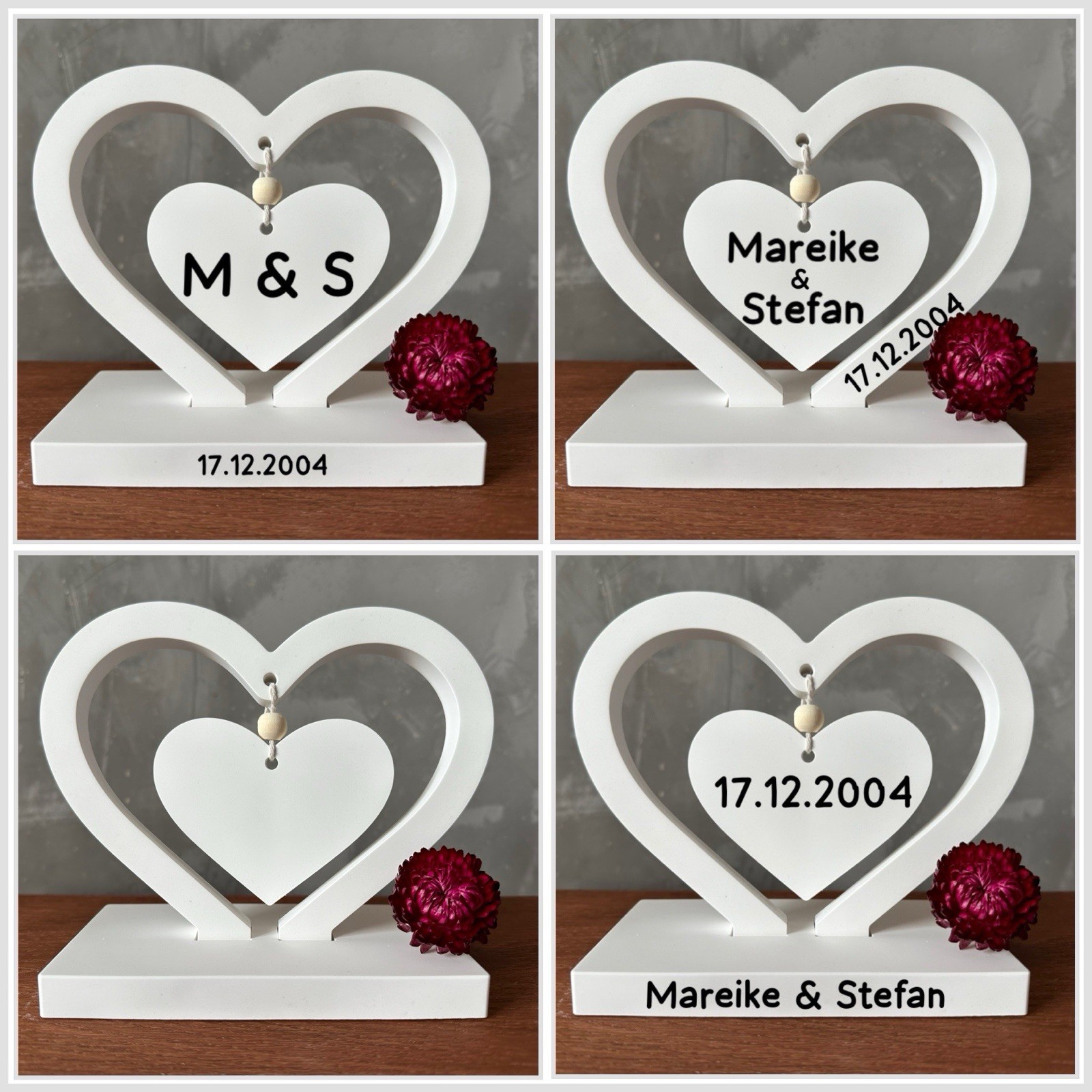 Geschenk Hochzeit Herz individuelle Beschriftung Aufsteller Hochzeitsgeschenk