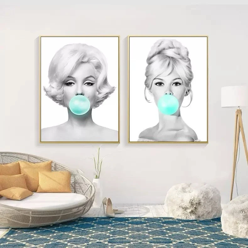 Набор из 3 поп-арт холст настенное искусство Одри Хепберн жевательная резинка уличное искусство настенный декор - Изображение 3 из 4