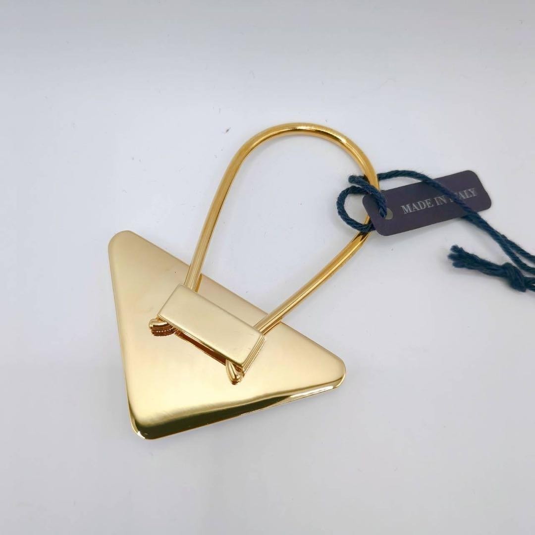 PRADA Triangular Logo Keyring Leather Light Blue Gold Used thumbnail 2