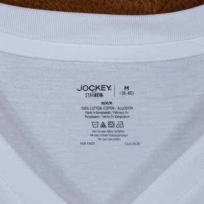 3号 JOCKEY Shirt Mens Medium 38 40 Solid White Pullover V-Neck T-Shirt