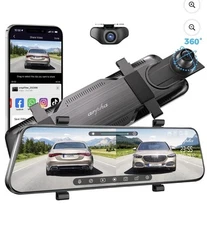 10" Rear View Mirror Dash Cam, 1080P Front & 720P Rear, WiFi, Voice Control