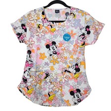 NEW Tooniforms XXS Disney Minnie Mouse Flower Pink Scrub Top Nurse Black Cartoon