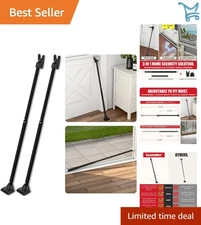 2-in-1 Door Security Bar and Sliding Door Lock Heavy Duty Iron Black 2 Pack