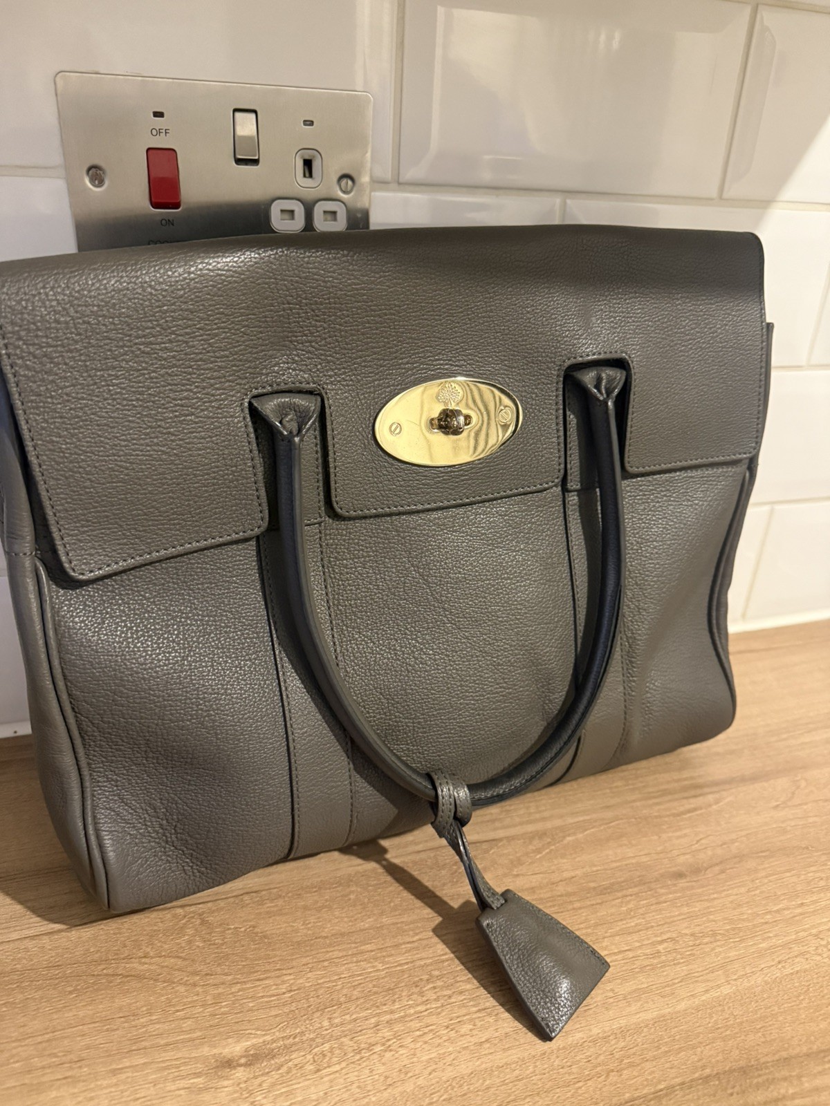 Mulberry Bayswater Handbag Dark Grey Heavy Grain Genuine Used Excellent