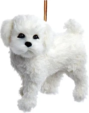 Kurt Adler F2242BF Furry Bichon Frise Dog White 4" Hanging Christmas Ornament