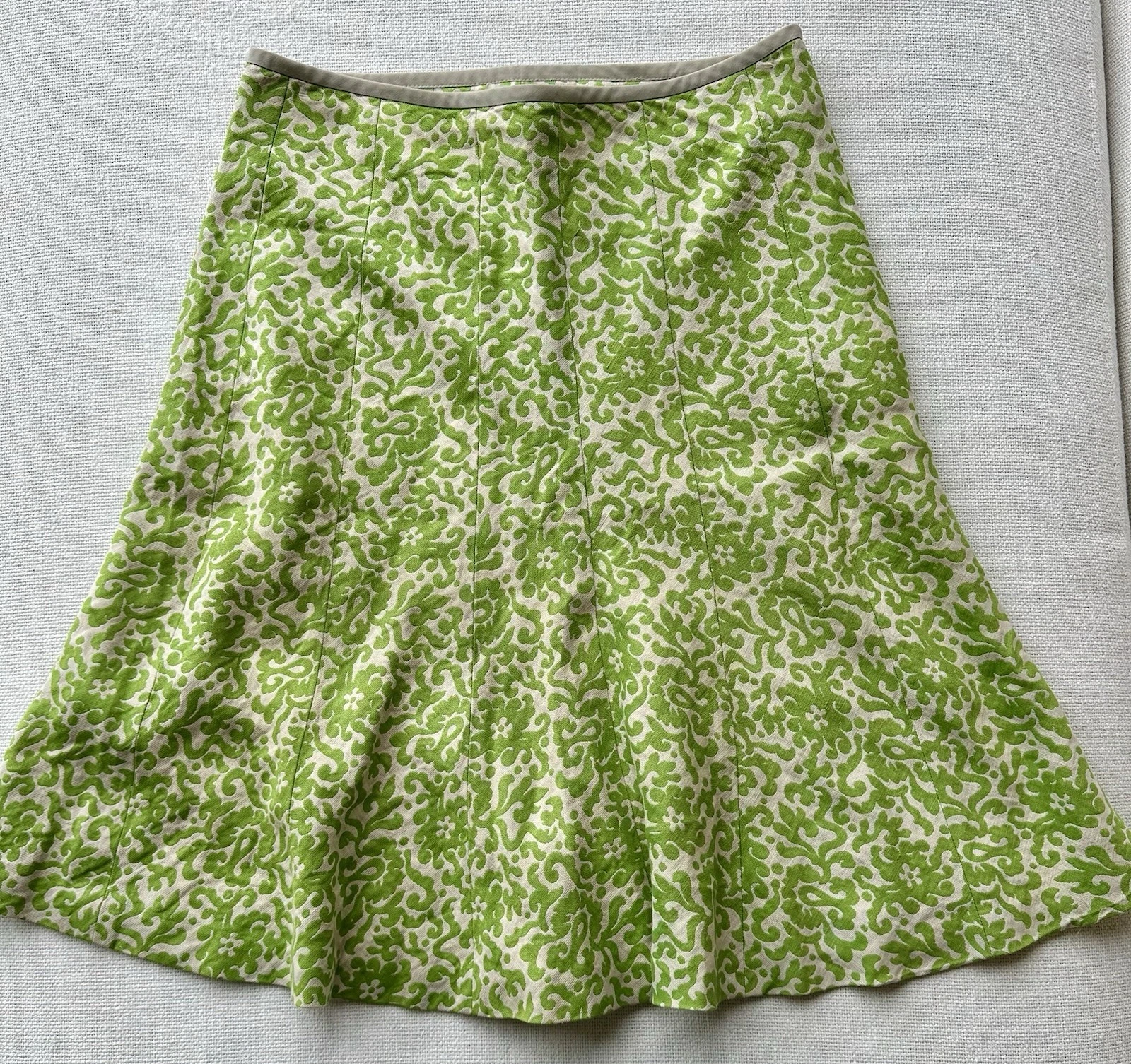 JCrew Skirt Sz2 Green Cream Embroidered Linen Blend A Line Boho Fairygoth Whimsy