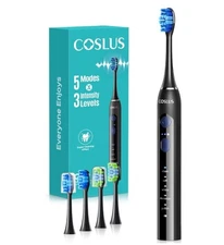 COSLUS Sonic Electric Toothbrush for Adults: 3 Intensities & 5 Modes Black