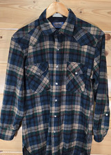 Vintage Pendleton Wool Flannel Loop Collar Board Shirt Men Medium Shadow 70s