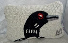LOON HOOKED WOOL PILLOW 12X8" BEIGE BLACK GRAY VELVET BACK RUSTIC LODGE CABIN VG