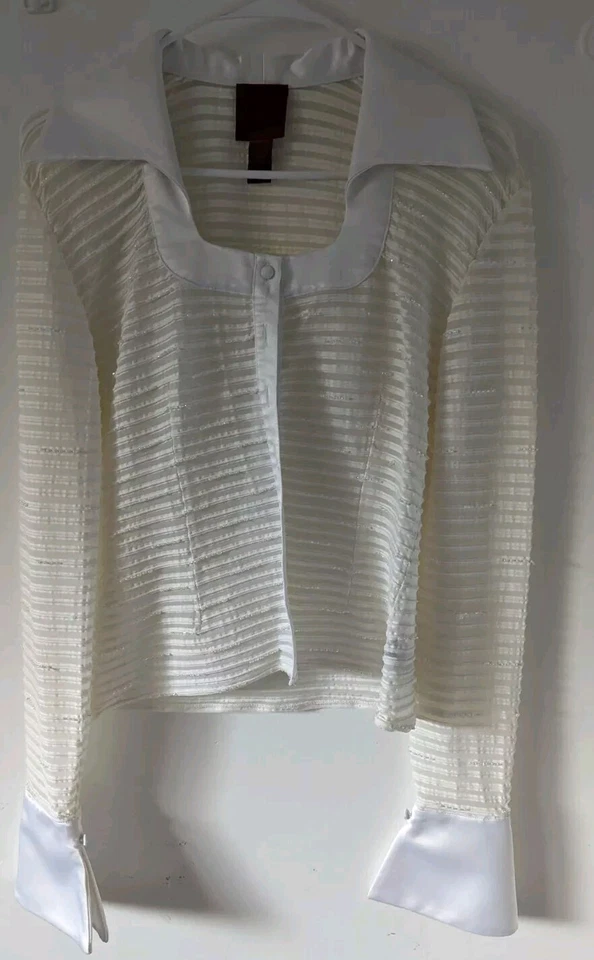 JS Collections Vintage 90's Blouse Top Dagger Collar Bead Rayure Lilli Reuben 4 - Image 3 of 4