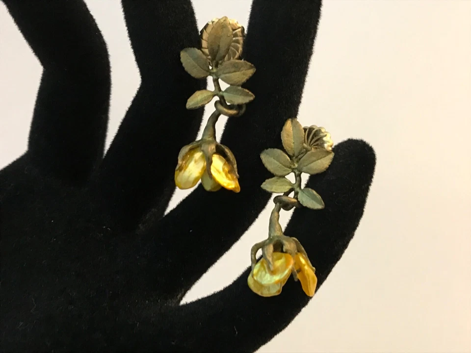 Vintage MICHAEL MICHAUD “WILD YELLOW ROSE” EARRINGS w/Keshi Pearl Petals 1993 - Image 3 of 4