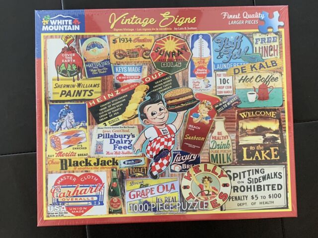 Vintage Signs White Mountain 1000 PC Collage Puzzle Lois Sutton Complete 24x30 for sale online