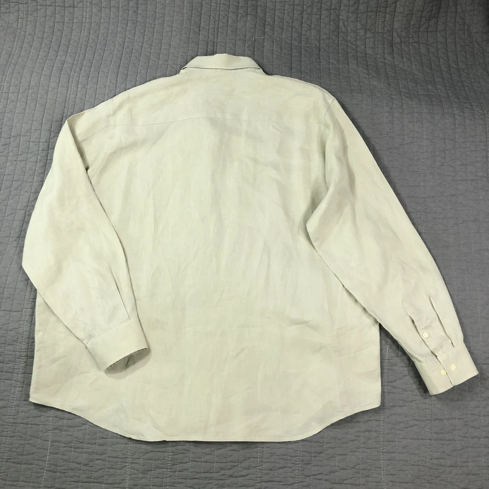 Perry Ellis Shirt Men 2XL XXL Biege 100% Linen Classic Resort Coastal Beach - Image 2 of 4