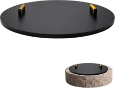 Firepit Lid Cover 36"- 2mm With Ergonomic Wooden Handle For Inside Dia Up to 34"
