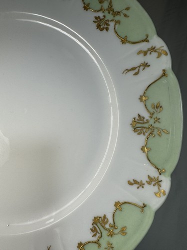 (12) Haviland 9.625" Green & Raised Gold Handpainted(?) DINNER PLATE - Blank 10 - Picture 13 of 16