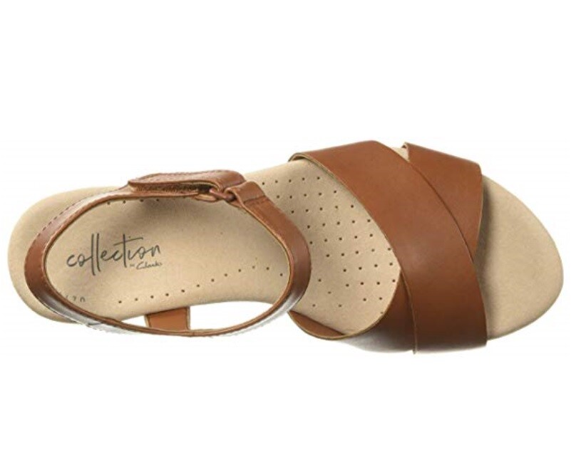 NEW WOMEN CLARKS LYNETTE DEB ANKLE STRAP SANDAL WEDGE MAHOGANY