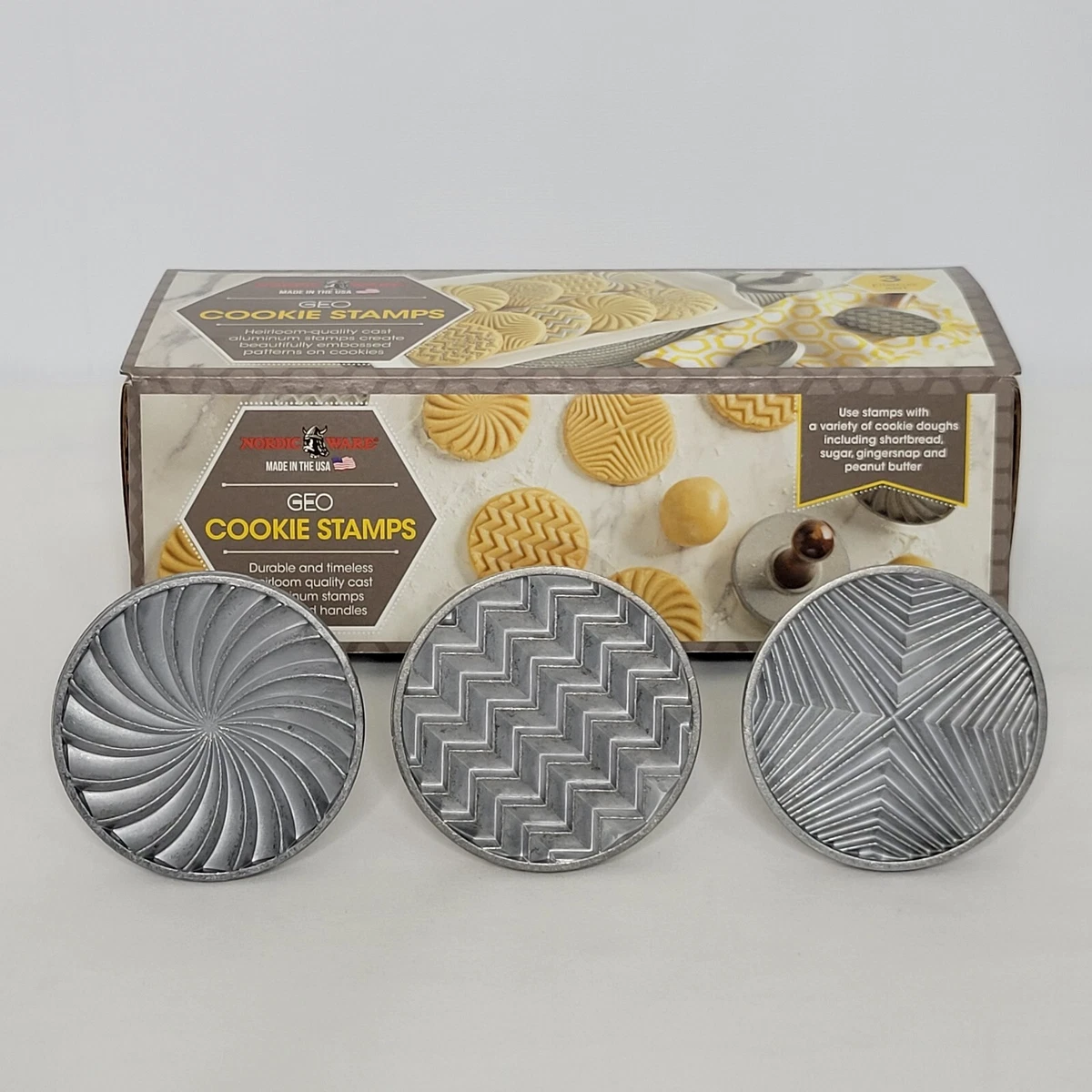 Nordic Ware Cookie Stamps, Set of 3, Aluminum & Wood, 7 Styles on