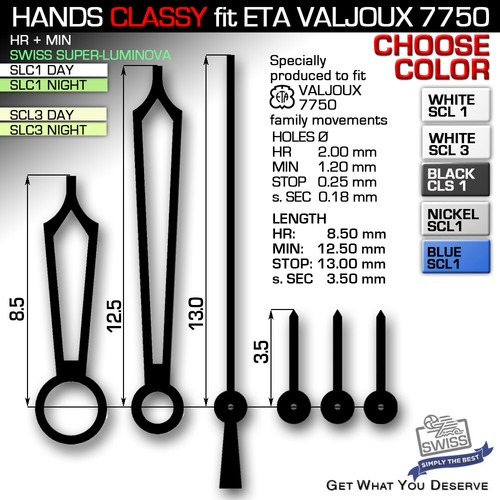 ETA VALJOUX BASED 7750 Chronograph N.O.S Set Hands Silver/nickel,age - Foto 11