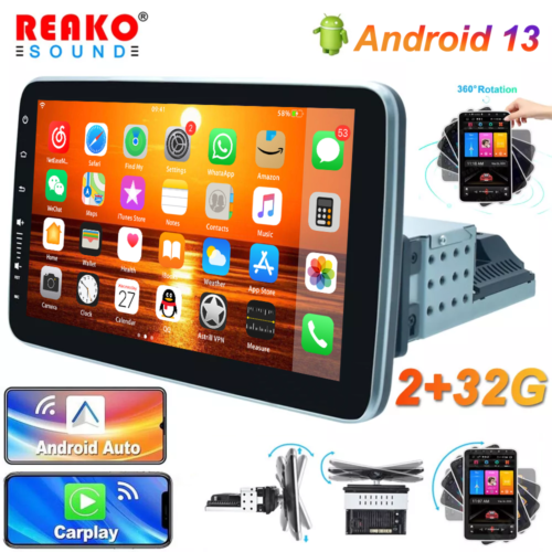 2+32G 1 Din Rotatable 9'' Andriod 13 Car Stereo Radio Carplay GPS Wifi BT FM SWC
