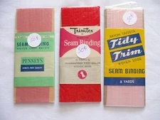Lot of 3 Sewing Seam Binding, Penney's, Trimtex, Tidy Trim, Pink, Red