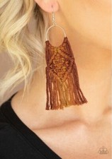    Paparazzi -Macrame Rainbow  Brown  Orange Hoop Earring  NWT  