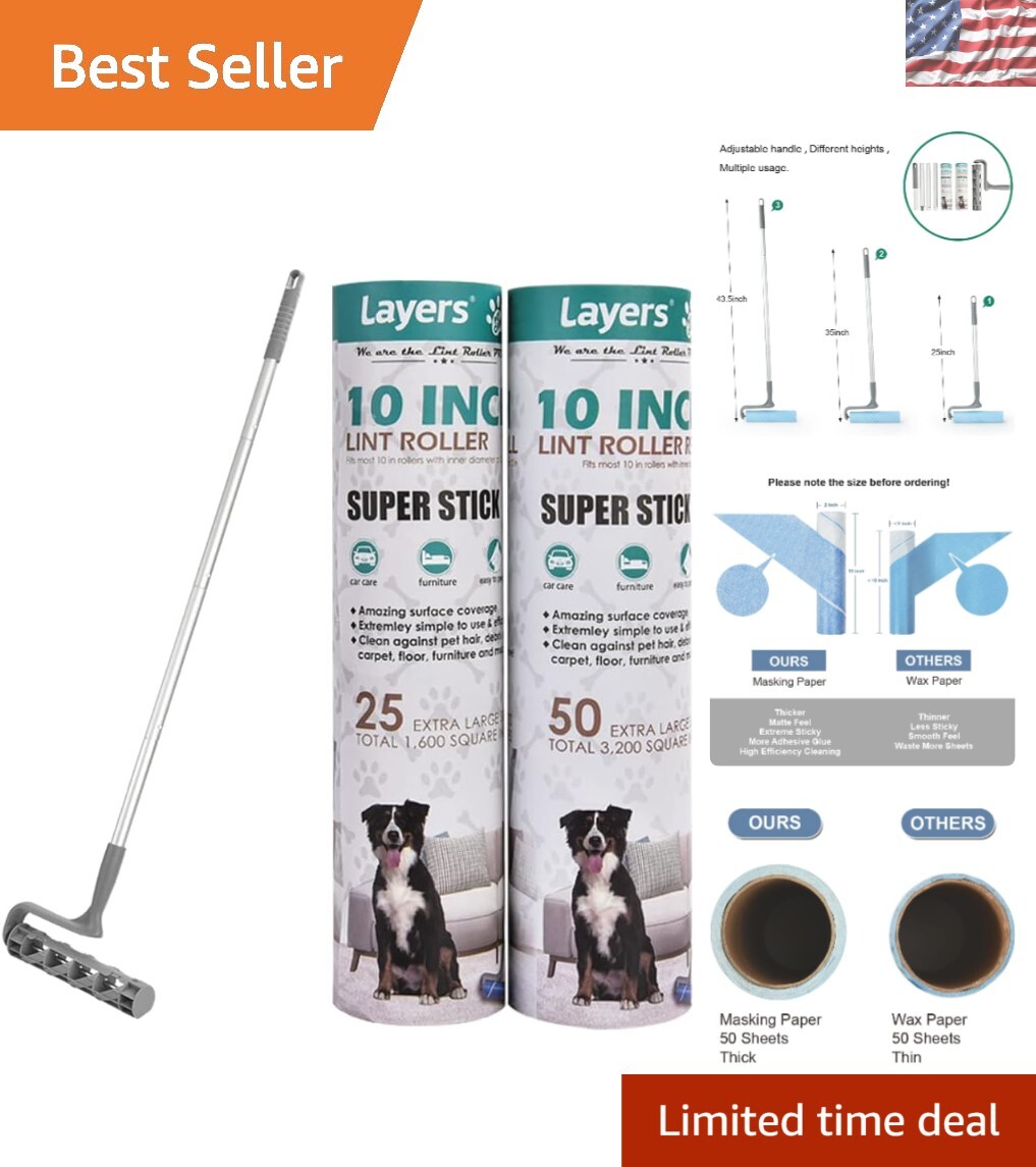 Juego de rodillos de pelusa Ultimate: 10 pulgadas de ancho, 75 hojas, fácil de pelar con mango extensible