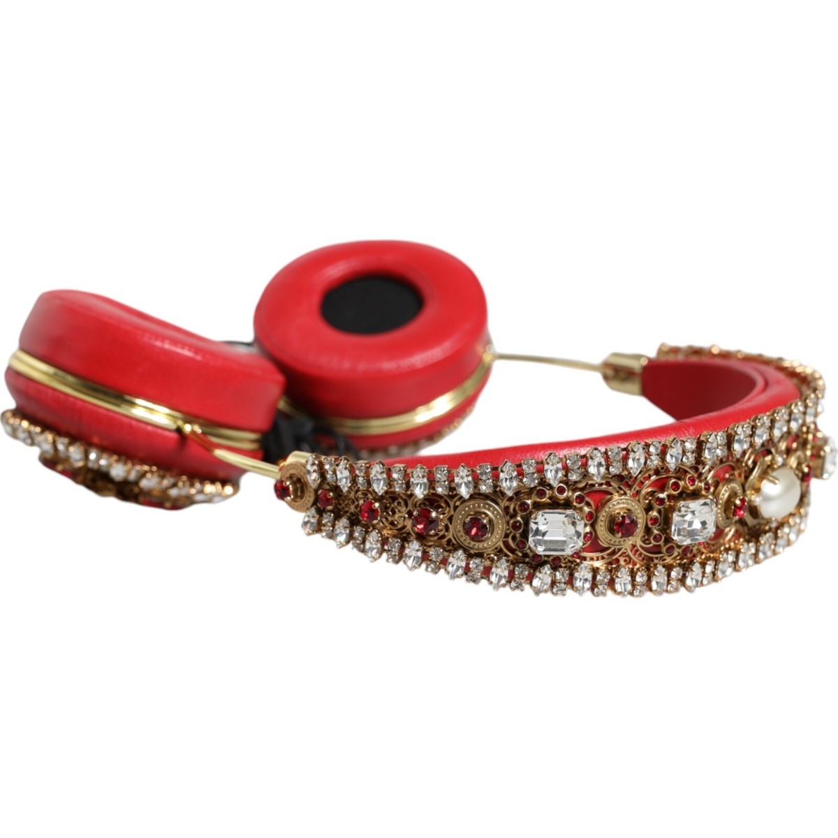 【VIP価格】DOLCE & GABBANA Red Leather Floral Headphones DOLCE & GABBANA Headphone Red Nappa Leather Floral Crystal