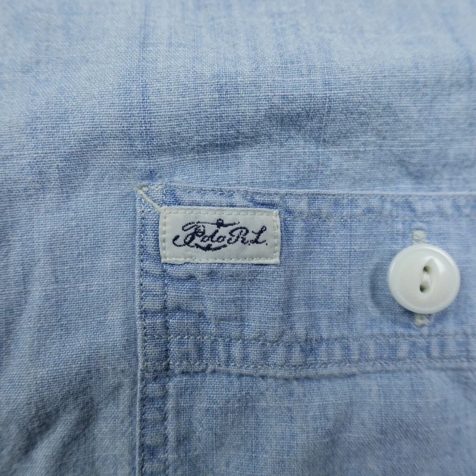 Polo Ralph Lauren Shirt Mens Small Demin Chambray Short Sleeve Cotton - Image 4 of 4