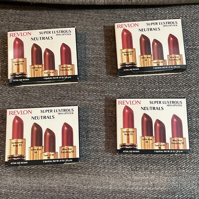 Vintage Revlon-4 Boxes of 4 Mini Lipsticks-Super Lustrous Neutral for Travel NOS