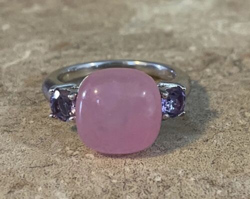 Affinity Gems PINK JADE/AMETHYST Cushion Ring Size 9 Sterling Silver - Picture 1 of 9