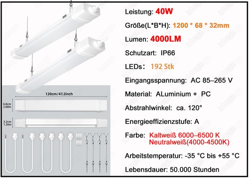 Lampada LED per ambienti umidi lampada per vasca luce 60/90/120/150 cm incl. tubo T8 IP65 - Foto 184 di 195