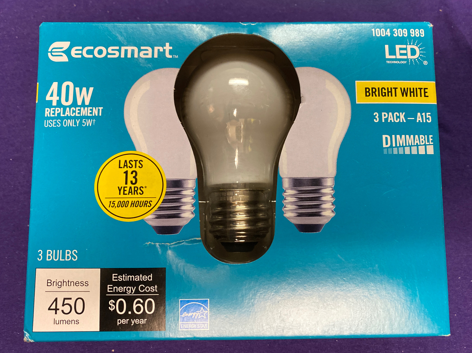 Ecosmart LED 3pc Bulbs Bright White 40W 450lm Dimmable A15 1004 309 989